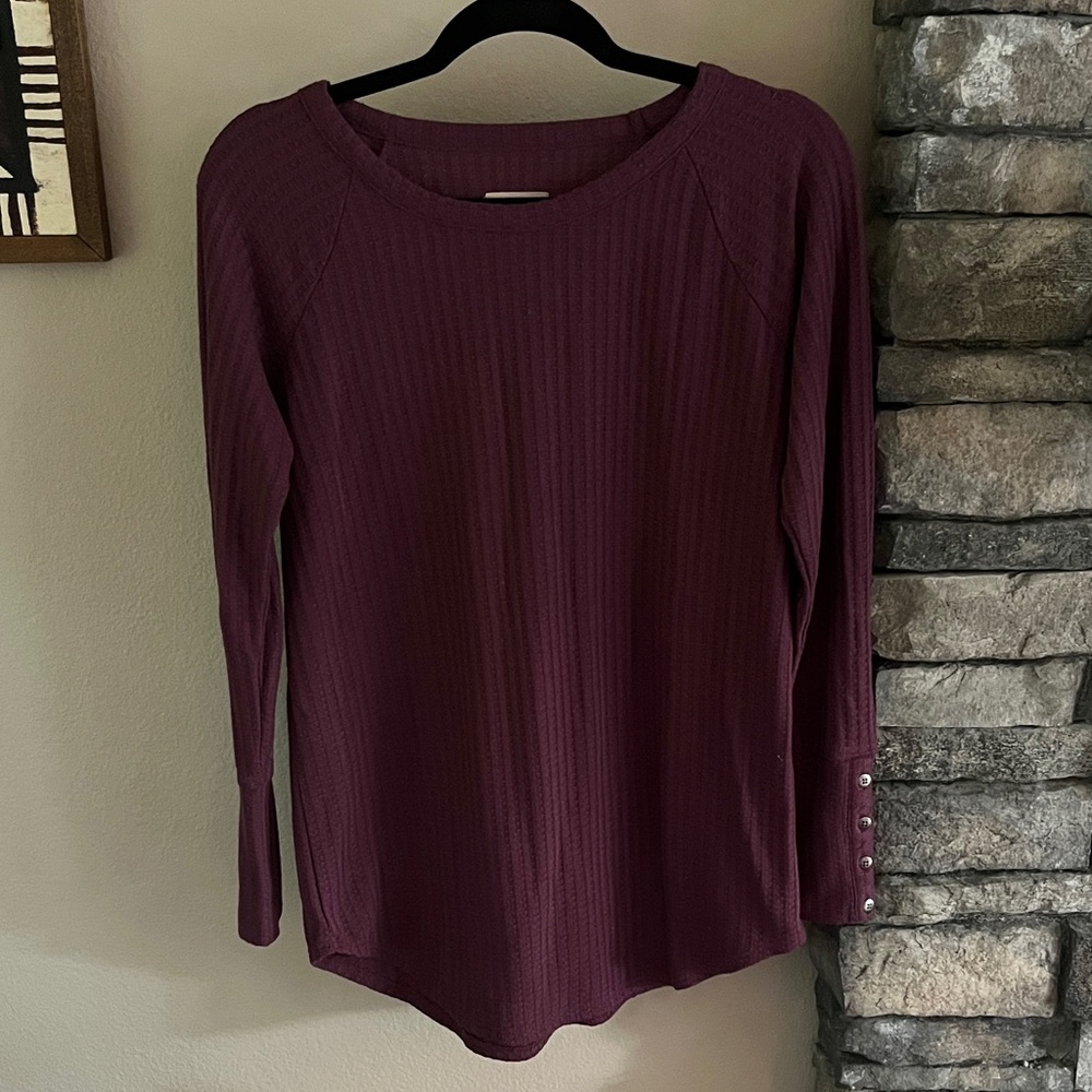 Chaser Women's Ribbed Long Sleeve Top - burgundy/ purple color size M